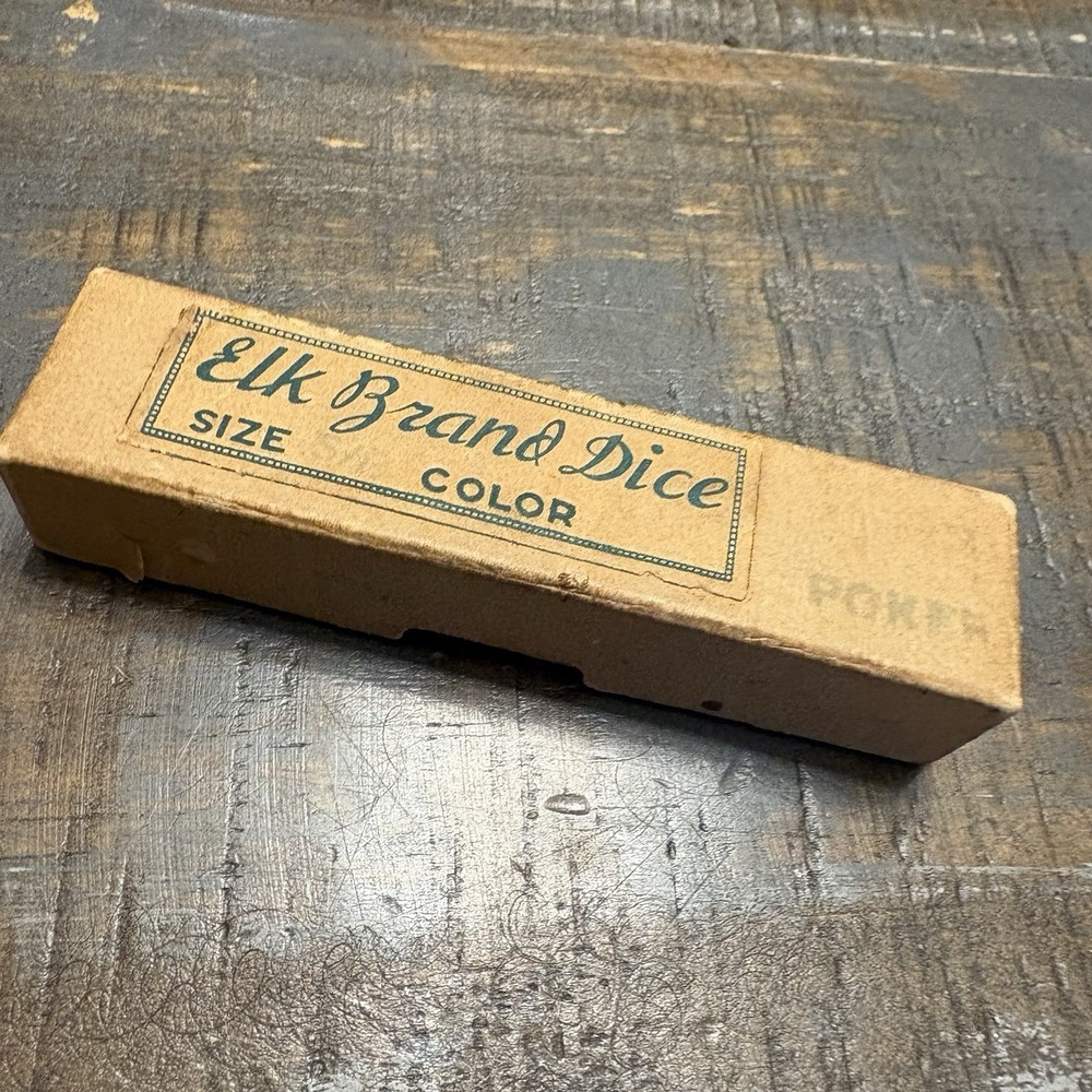 Vintage Celluloid Elk Brand Poker Dice Set Of 5 In Original Box